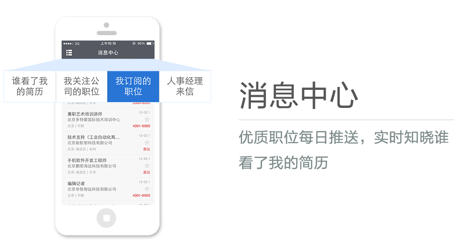 優(yōu)質(zhì)職位每日推送，實時知曉誰看了我的簡歷